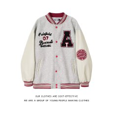 批发字母刺绣棒球服】撞色潮人邦重磅拼接外套男春秋新款百搭情侣<b class='q'>夹克</b>