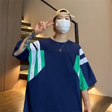 批发防棉双纱反光条】拼接港元素短袖<b class='q'>t</b><b class='q'>恤</b>男夏季撞色半袖体恤机能上衣