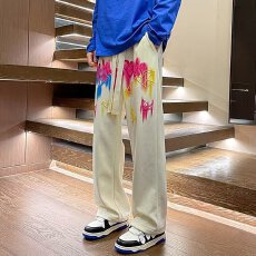 批发涂鸦印花】垂感港元素裤子男春<b class='q'>秋</b>嘻哈休闲裤设计感宽松阔腿直筒裤