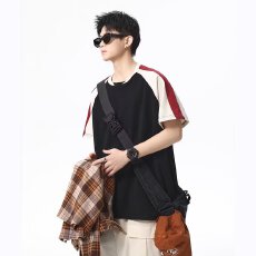 批发美式欧派星青少年短袖t恤男2026新款夏季宽松拼接高级感半袖体恤