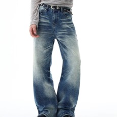 批发美式潮轩水洗猫须微喇叭<b class='q'>牛仔裤</b><b class='q'>男士</b>新款休闲小众情侣春夏vibe裤子