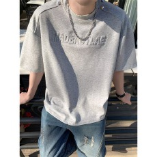 太空棉钢印短袖T恤男士A+解构t恤男生夏季辛苦铆钉设计感短袖男