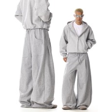 美棉斜纹+立体裤头卫裤男女小众解构宽松直筒阔腿弯刀运动裤