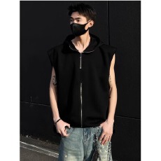 批发曼巴棉】宽松简风连帽卫衣马甲男女夏外穿百搭无袖坎肩背心外套<b class='q'>潮</b>