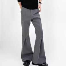 250克半松紧腰西裤微喇街头垂坠感直筒修身褶皱喇叭西装裤子男