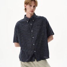 批发夏季十八先生潮牌日系格子短袖<b class='q'>衬衫</b>男女美式宽松cleanfit百搭<b class='q'>衬衣</b>