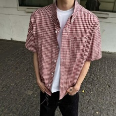 批发2026十八先生夏季美式格纹<b class='q'>衬衫</b>短袖男女宽松休闲百搭通勤短款<b class='q'>衬衣</b>