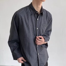 批发格纹十八先生翻领衬衫<b class='q'>长袖</b>2026新款男生百搭宽松休闲衬衣外套<b class='q'>情侣</b>