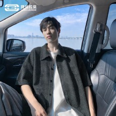 批发【原版银丝雪尼尔】衬衫男神秘短袖<b class='q'>春</b>夏工装衬衣设计感五分袖上衣