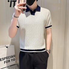 批发翻领衣方天地冰丝<b class='q'>polo</b><b class='q'>衫</b><b class='q'>男</b>撞色针织<b class='q'>衫</b><b class='q'>男</b>士青年修身高端短袖夏季潮