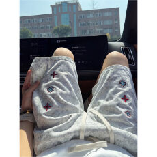 批发美式欧派星扎染刺绣休闲短裤<b class='q'>男</b>夏季外穿宽松直筒中裤运动五分裤子