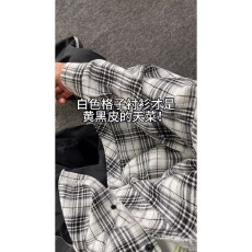 批发美式南极牛休闲宽松春秋格子毛边长袖格纹衬衫衬衣男百搭<b class='q'>情侣</b><b class='q'>外套</b>