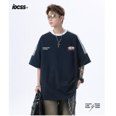 批发夏季乡郎欧美<b class='q'>嘻哈</b>条纹拼接短袖T恤男夏休闲小领口高中生帅气上衣