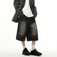 批发高质量】复古以慕琦宽松慵懒风<b class='q'>裤子</b>潮牌牛仔裤男高级感短裤六分裤