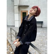 批发假两件揭<b class='q'>潮</b>方拼接衬衫卫衣男<b class='q'>潮</b>牌痞帅新款春秋季韩系慵懒开衫外套