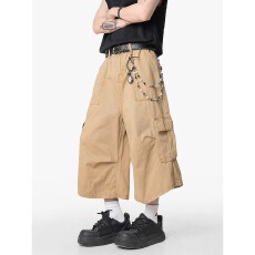 批发美式大弟多口袋工装短裤男女<b class='q'>夏</b>季新款水洗休闲宽松直筒阔腿7分裤