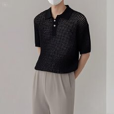 批发美式揭潮坊华夫格<b class='q'>polo</b><b class='q'>衫</b><b class='q'>男</b>高级宽松五分短袖翻领t恤提花肌理卫衣