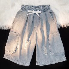 批发水洗玩裤工装牛仔短裤男夏季宽松潮牌五分裤ins潮百搭日系中<b class='q'>裤子</b>