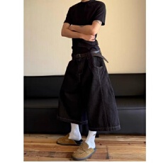 七分牛仔裤中裤男酷森野复古嘻哈百搭丹宁原牛宽松直筒阔腿裤