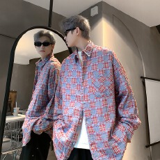 批发流苏格子布】衬衫男黑衣<b class='q'>长袖</b>春秋宽松<b class='q'>情侣</b><b class='q'>款</b>寸衣休闲衬衣外套上衣