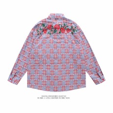 批发后背刺绣】春秋黑衣格子玫瑰宽松休闲百搭翻领<b class='q'>长袖</b>衬衫男<b class='q'>情侣</b><b class='q'>外套</b>