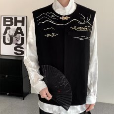 批发【国风刺绣马甲】新中式韦特派外套男士<b class='q'>潮</b>牌国<b class='q'>潮</b>宽松背心马夹外穿