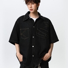 批发美式OOTD 解构设计感<b class='q'>牛仔</b>外套男夏复古高级感短袖t恤潮牌原牛<b class='q'>衬衫</b>