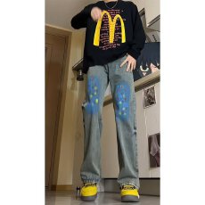 批发风涂鸦牛仔<b class='q'>裤</b>】水洗MAX做旧牛仔<b class='q'>裤</b>男春秋直筒宽松<b class='q'>欧美</b>高街长<b class='q'>裤</b>子