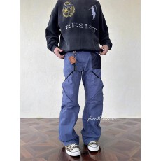 批发<b class='q'>美式</b>复古vintage水洗做旧交叉多口袋工装裤弯刀阔腿园丁裤男长裤