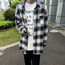 批发原版纯棉格子布】<b class='q'>衬衫</b>黑衣长袖<b class='q'>男生</b>春秋宽松翻领格子<b class='q'>衬衣</b>休闲外套