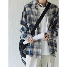 批发【原版全棉洗水格子布】衬衫男黑衣长袖<b class='q'>春</b>秋休闲宽松休闲翻领衬衣