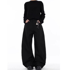 批发2026十八简约高级感通勤纯色弯刀西裤男春<b class='q'>美式</b>宽松阔腿拖地<b class='q'>休闲</b>裤