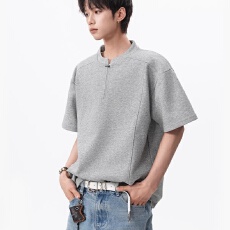 批发【曼巴棉重磅常青树解构半拉链短袖男女夏季设计感休闲<b class='q'>大码</b><b class='q'>T</b><b class='q'>恤</b>