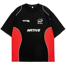 批发夏季乡郎<b class='q'>潮牌</b>字母印花拼色短袖<b class='q'>T</b><b class='q'>恤</b>男宽松百搭机车服休闲体恤