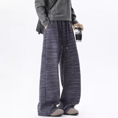 批发秋<b class='q'>冬</b>潮人邦新款慵懒风松紧腰条纹阔腿裤女垂感宽松休闲直筒长裤