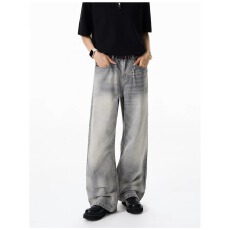 批发高智续战通勤美式做旧霜灰色直筒微阔长<b class='q'>裤子</b><b class='q'>男</b>猫须牛仔裤