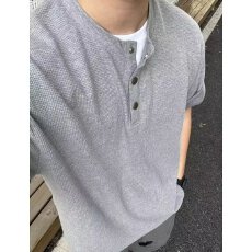 批发250克原版高质量】华夫格正派亨利领短袖<b class='q'>T</b><b class='q'>恤</b>男夏季半开襟上衣纯色