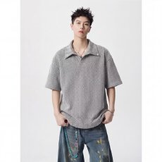 批发原版面料】复古高智感polo针织短袖<b class='q'>T</b><b class='q'>恤</b>男女宽松休闲百搭上衣情侣