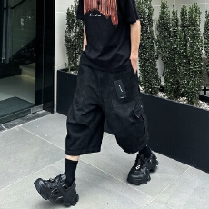 批发高质量】美式以慕琦<b class='q'>夏</b>季宽松破洞情侣牛仔裤休闲七分裤男做旧裤子