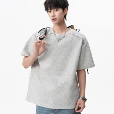 批发曼巴棉2026集优美式解构拼接重磅短袖T恤男女夏季情侣宽松体恤