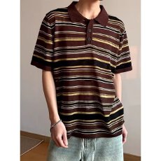 批发原版冰丝亚麻<b class='q'>针织衫</b>】夏季艺汐条纹撞色短袖POLO衫男翻领休闲T恤