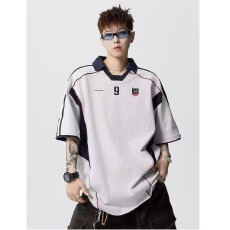批发<b class='q'>男装</b>潮人邦夏季美式球衣运动衣服翻领POLO衫男宽松拼接短袖T恤