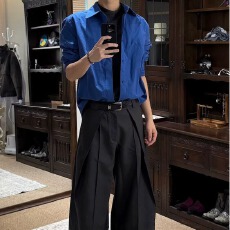 批发克莱因蓝十八先生衬衫女轻奢通勤韩版时尚正肩翻领叠穿衬衣春