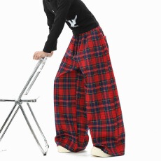 批发格纹金<b class='q'>潮</b>休闲裤女男2026春季hiphop嘻哈街舞裤小众设计感拖地长裤