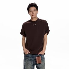 批发太空棉金属扣】空气层前卫重磅纯色饰圆领T恤男夏季打底正肩短袖