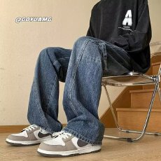 批发工装淘潮牛仔裤男女美式复古高街阔腿裤春秋<b class='q'>大码</b>宽松直筒裤子<b class='q'>情侣</b>