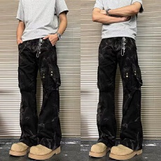 批发春秋淘潮机能风多口袋工装牛仔裤设计感重磅扎染直筒裤潮宽松型