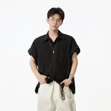 批发日系鑫盛短袖衬衫男款夏季韩版潮流ins休闲宽松衬衣男士<b class='q'>外套</b>纯色