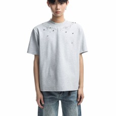 批发【原版做工美式潮人邦复古脊骨小众金属柳钉脊骨正肩短袖修身T恤