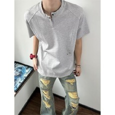 批发美式正派解构短袖男款<b class='q'>夏</b>季设计感铆钉T恤休闲cleanfit半袖上衣潮